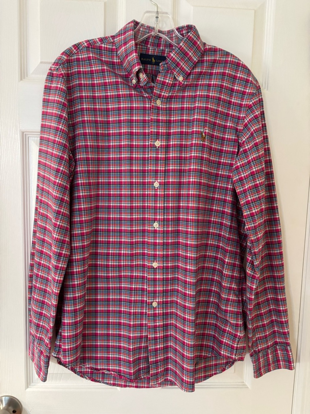 Men’s Ralph Lauren Plaid Button-Down Shirt in Red & Blue sz. Medium